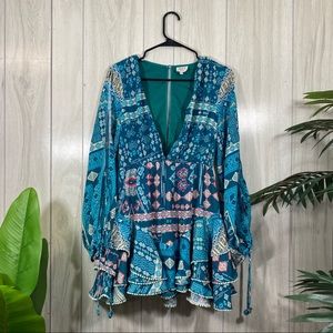 Hemant & Nandita Aztec Tiered V-Neck Short Dress size S Small